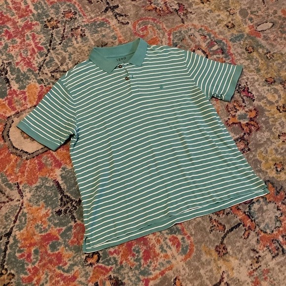IZOD Teal Striped Collared Polo Shirt XL - Picture 1 of 4